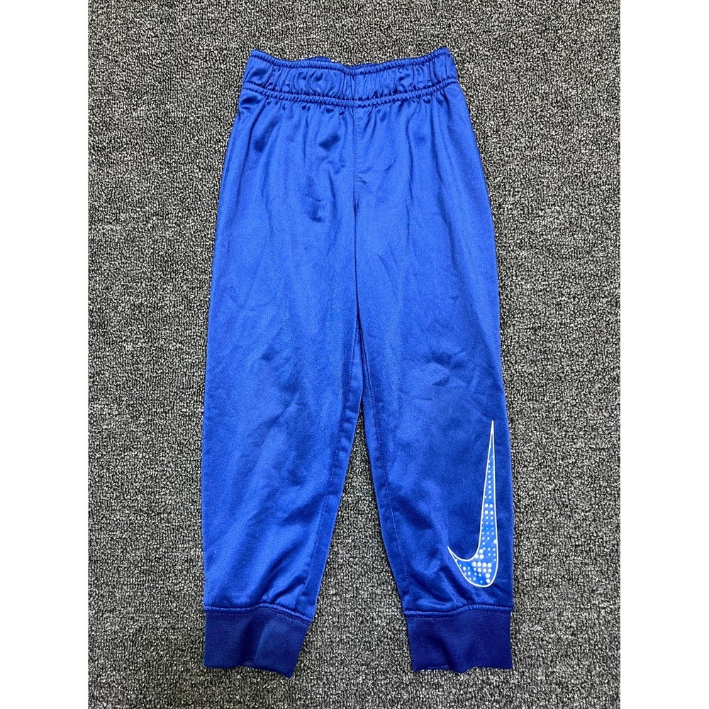 Nike Track Pants Boy's 4T Blue Athletic Fit Flat Front Swoosh Logo Elastic Waist
